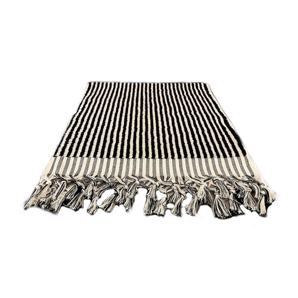 Black Double Sided Turkish Pom Pom Hand Towel - Picture 3 of 3